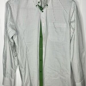 Paul Fredrick Green and White Casual Button Down Shirt